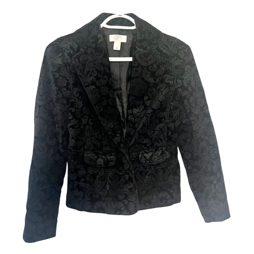 Ann Taylor Loft Petites Black Floral Velvet Blazer Jacket Size 4P